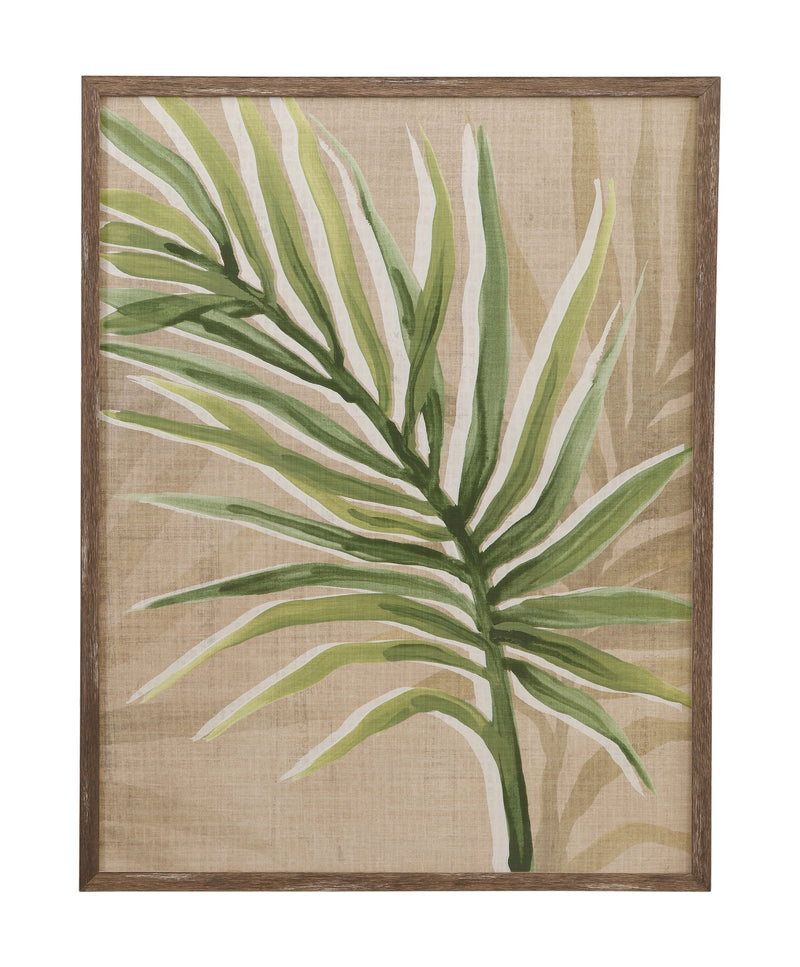 Burlap Palm Frond II Framed Print - Light Brown / Green