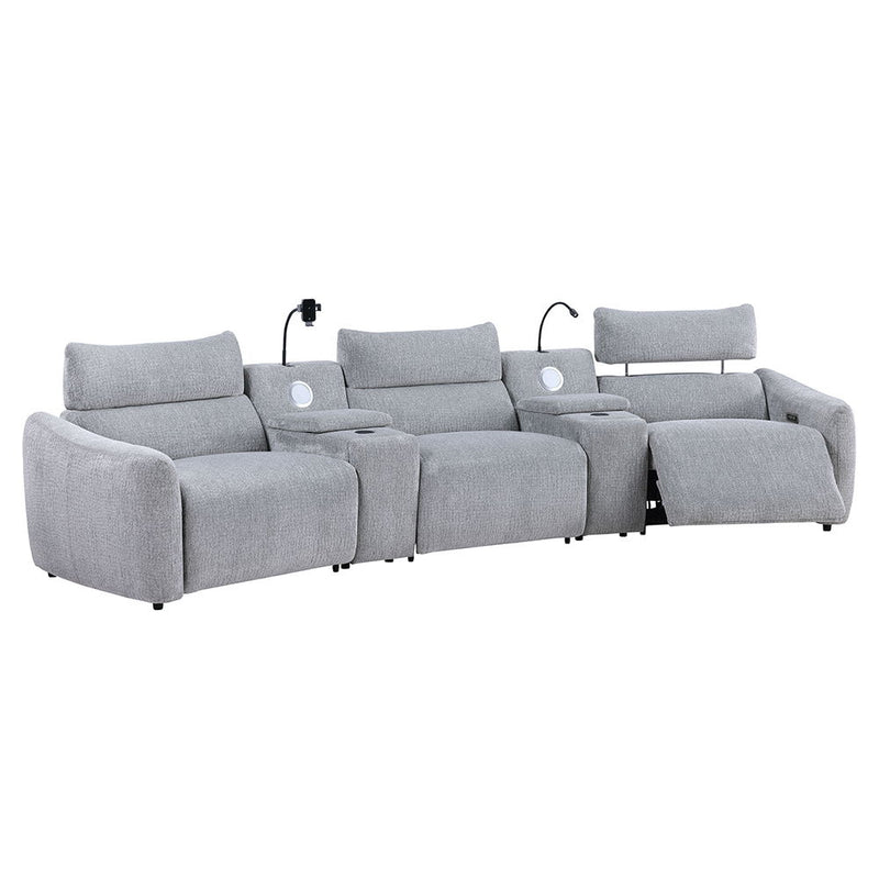 Fullar - Modular Console With Speaker & Cup Holder - Light Gary Chenille