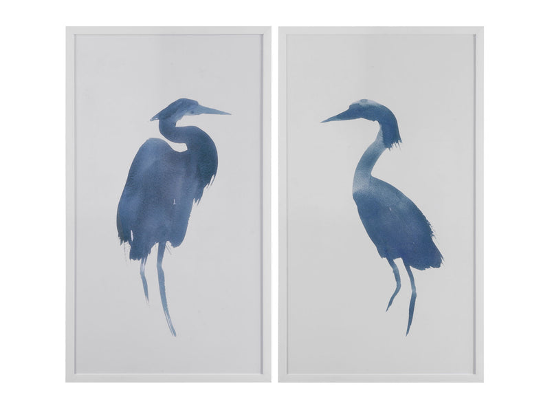 Heron In Blue Framed Print (Set of 2) - White