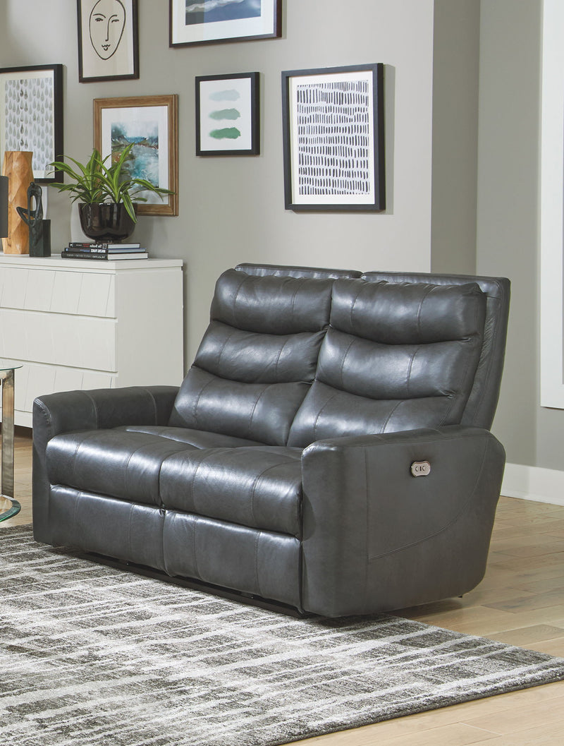 Bosa - Leather Power Reclining Loveseat - Charcoal