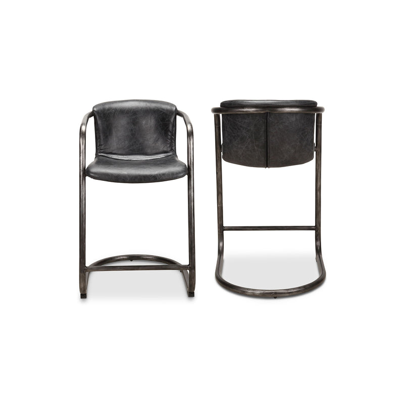 Freeman - Leather Counter Stool (Set of 2) - Onyx Black