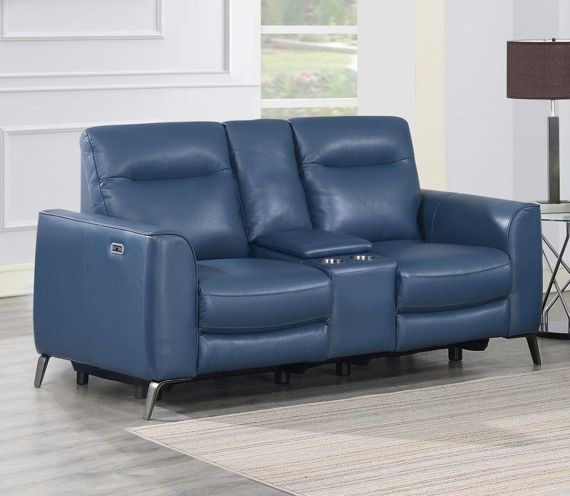 Sansa - Dual Power Reclining Loveseat With Console - Blue