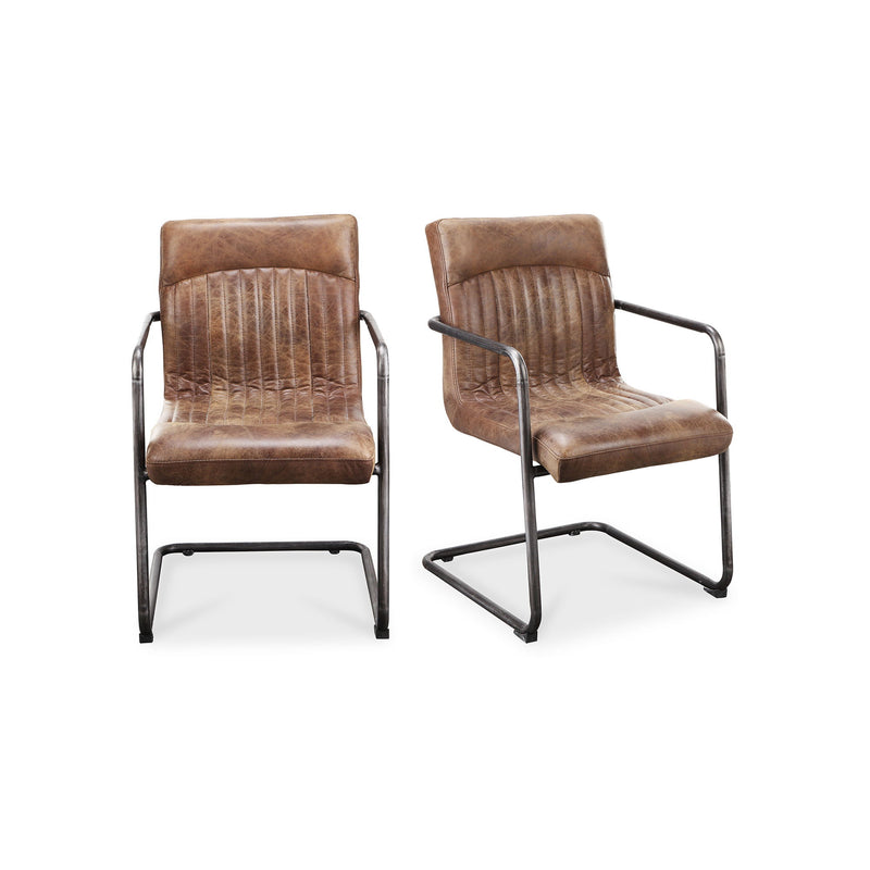Ansel - Leather Arm Chair (Set of 2) - Grazed Brown
