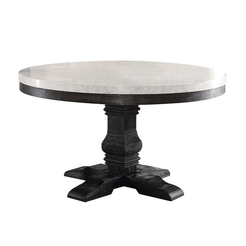 Nolan - Round Dining Table - White Marble Top & Salvage Dark Oak