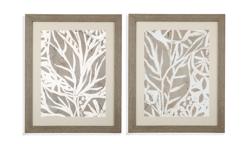 Mudcloth Foliage I Framed Print - Light Brown / Beige