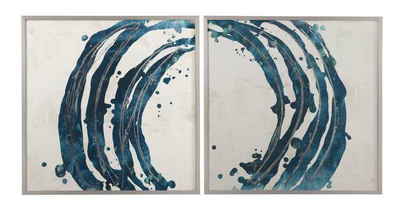 Embellished Blue Circle Framed Print (Set of 2) - Blue