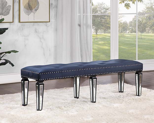 Varian II - Bench - Mirrored, Dark Navy Velvet & Black & Sliver