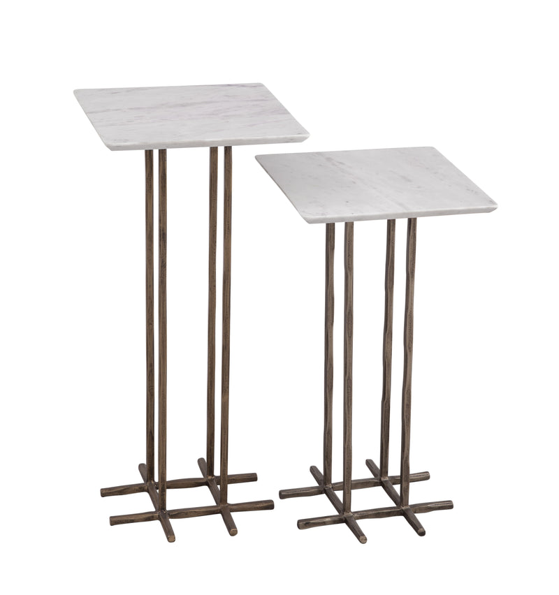 Xavier - Accent Table (Set of 2) - Antique Brass / White Marble