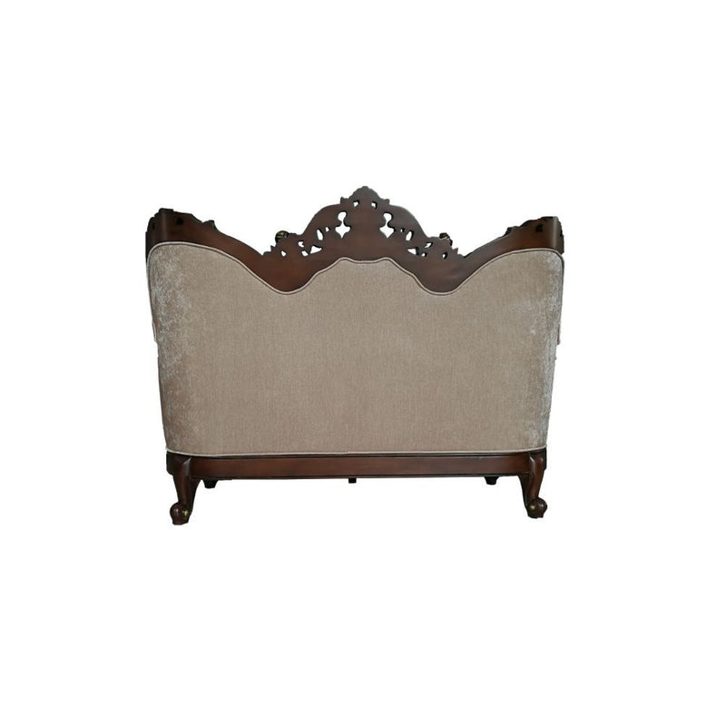 Devayne - Loveseat With 4 Pillows (Same Lv01583) - Pattern Fabric & Dark Walnut