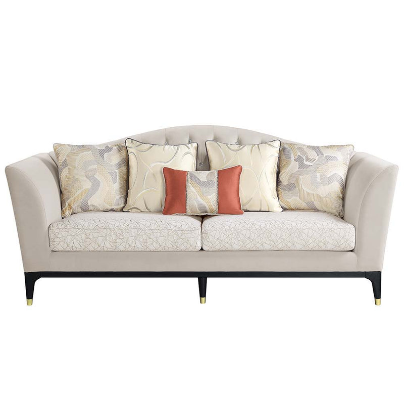 Tayden - Sofa With 5 Pillows - Beige Velvet