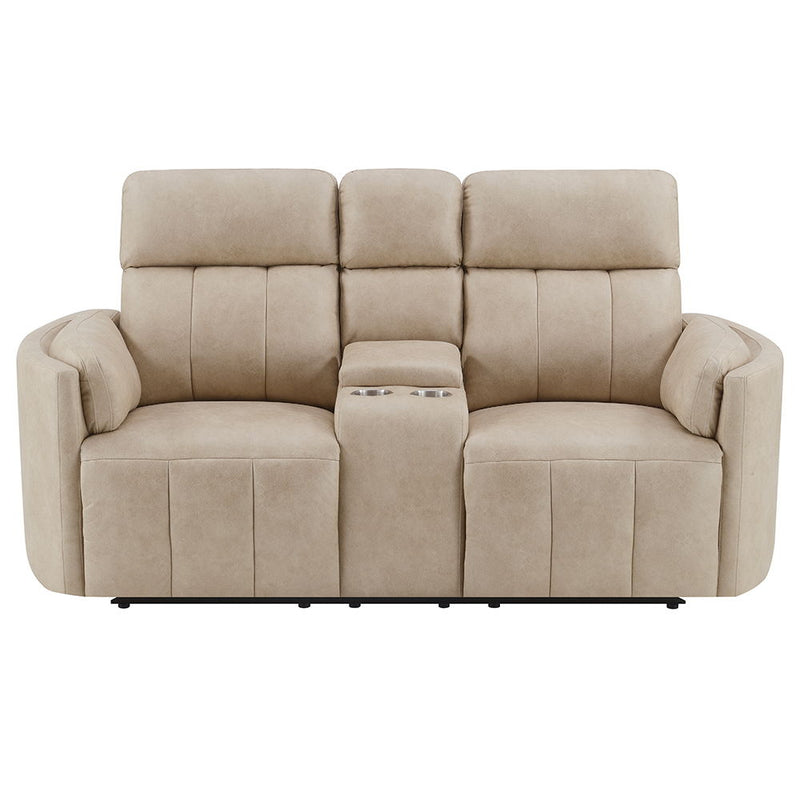 Elison - Motion Loveseat With Console - Dark Beige Polish Microfiber