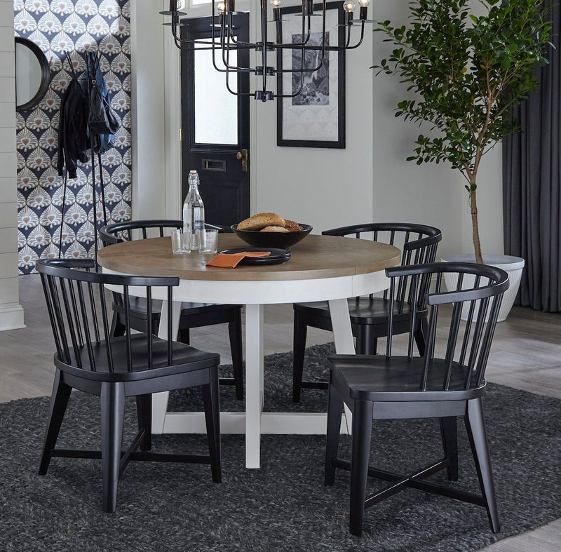 Americana Modern Dining - Round Dining Table And 4 Black Barrel Chairs - Cotton