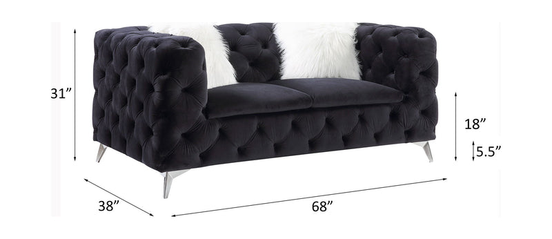 Phifina - Loveseat With 2 Pillows - Black Velvet