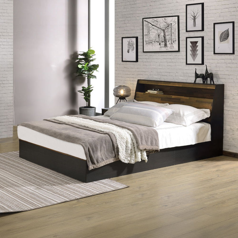 Eos - Queen Bed With Storage - Walnut & Black