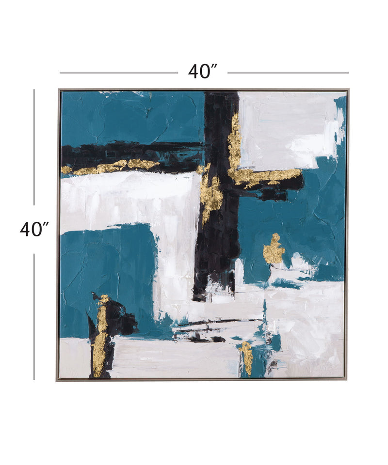 Around About Framed Canvas - Blue / White
