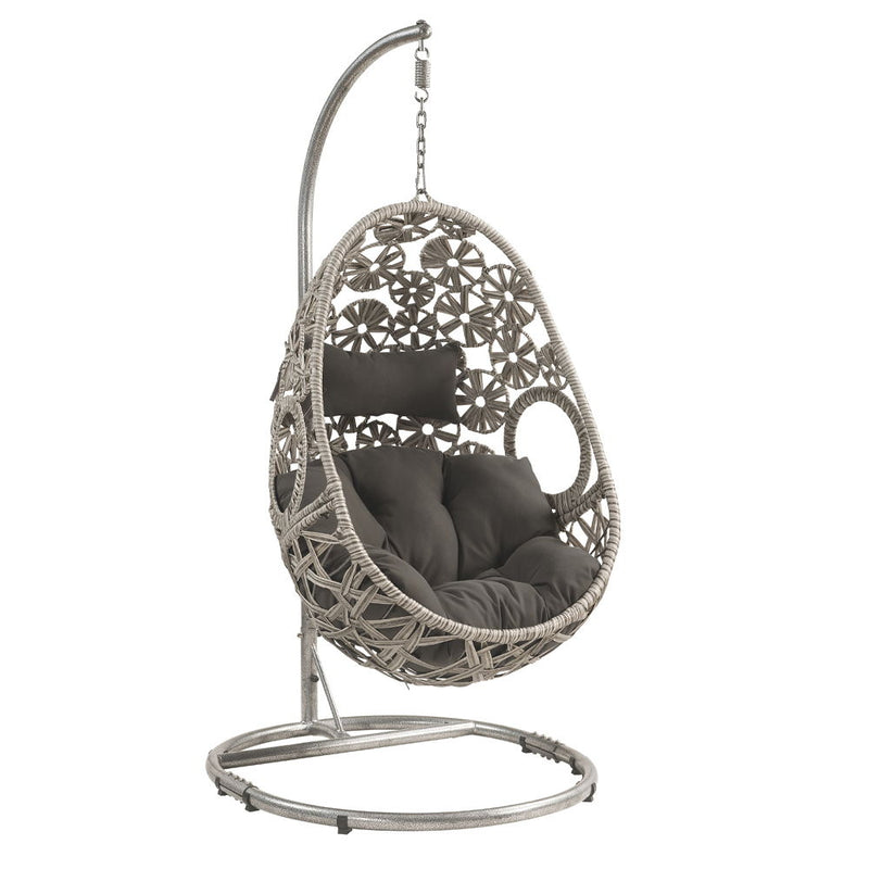 Sigar - Hanging Chair - Light Gray Fabric & Wicker