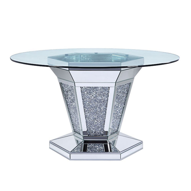 Noralie - Dining Table - Mirrored, Faux Diamonds & Clear Glass Top