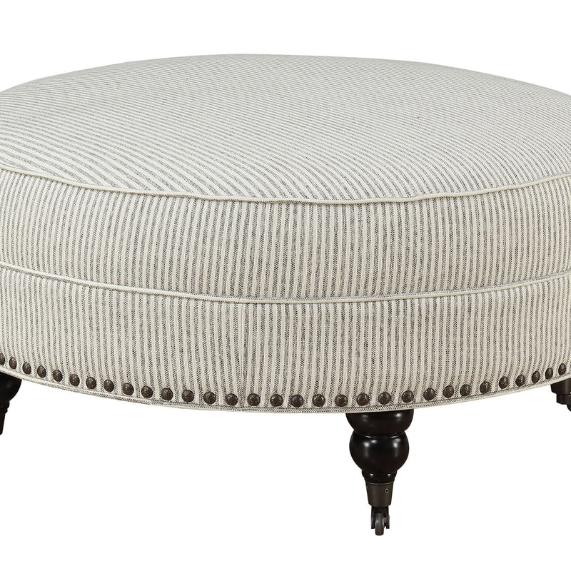 Willow Creek - Round Ottoman - Pebble Gray Stripe