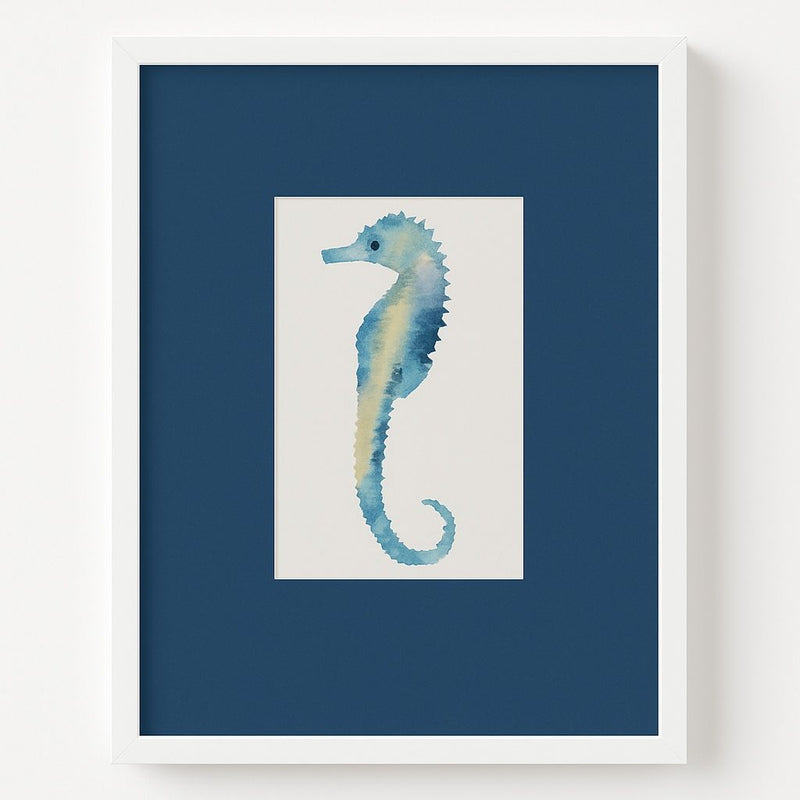 Watercolor - Seahorse I Framed Print - Blue / White / Teal