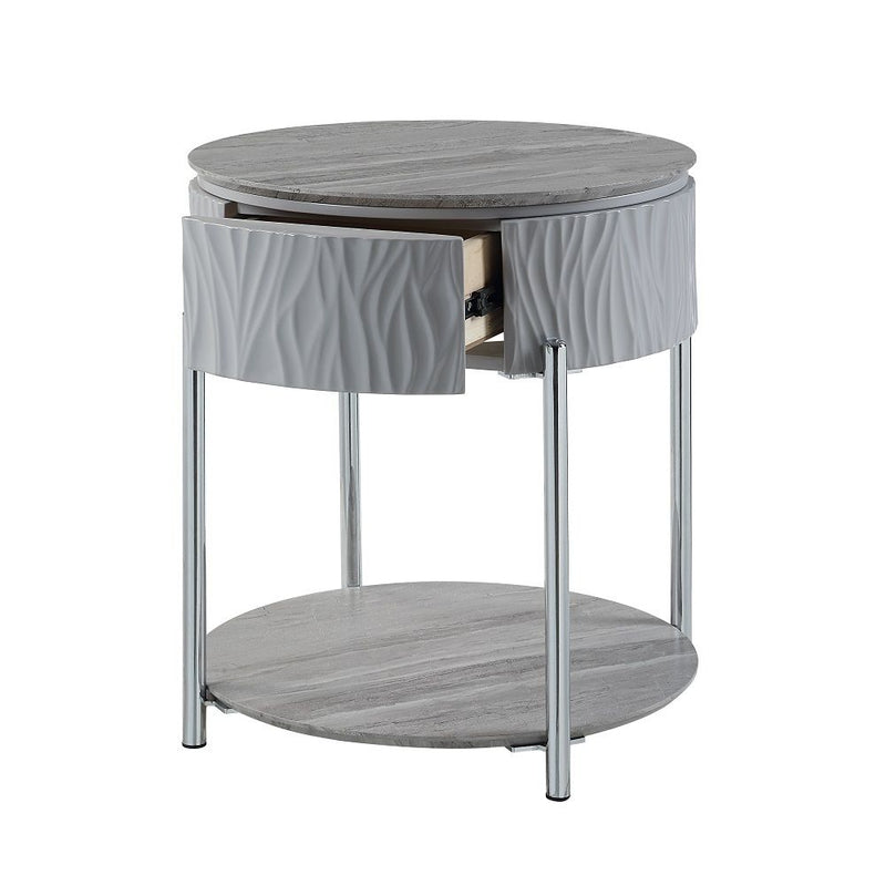 Yukino - End Table - Gray High Gloss & Chrome