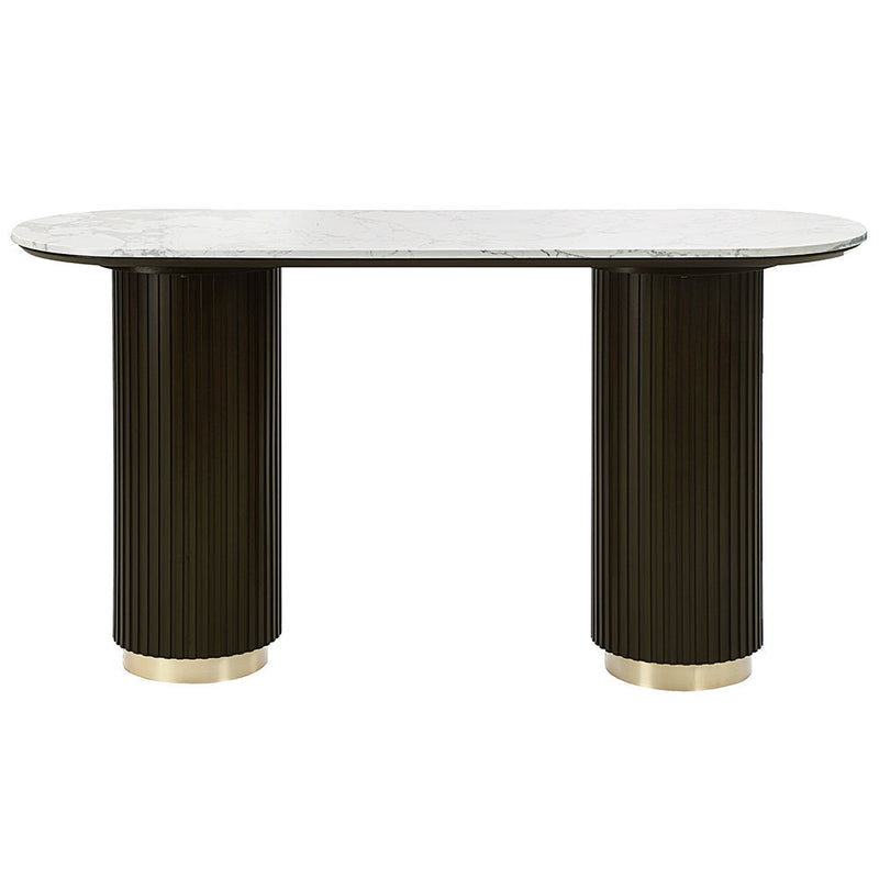 Clayten - Sofa Table - White Natural Marble Top & Espresso