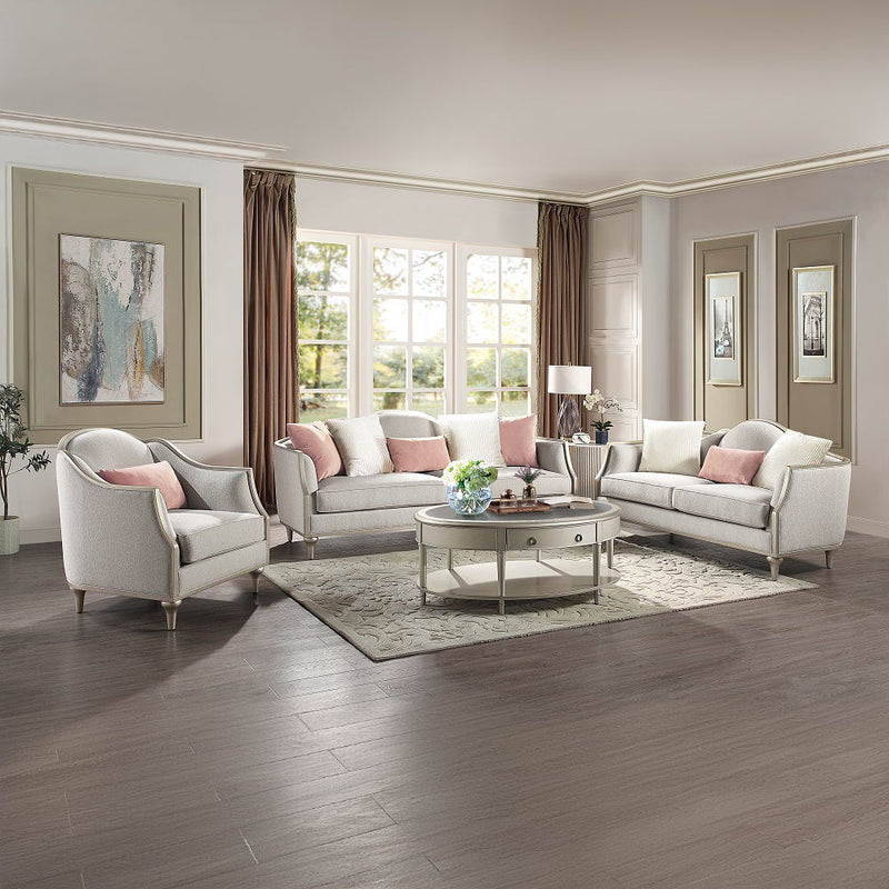 Kasa - Loveseat With 3 Pillows - Beige Linen & Champagne
