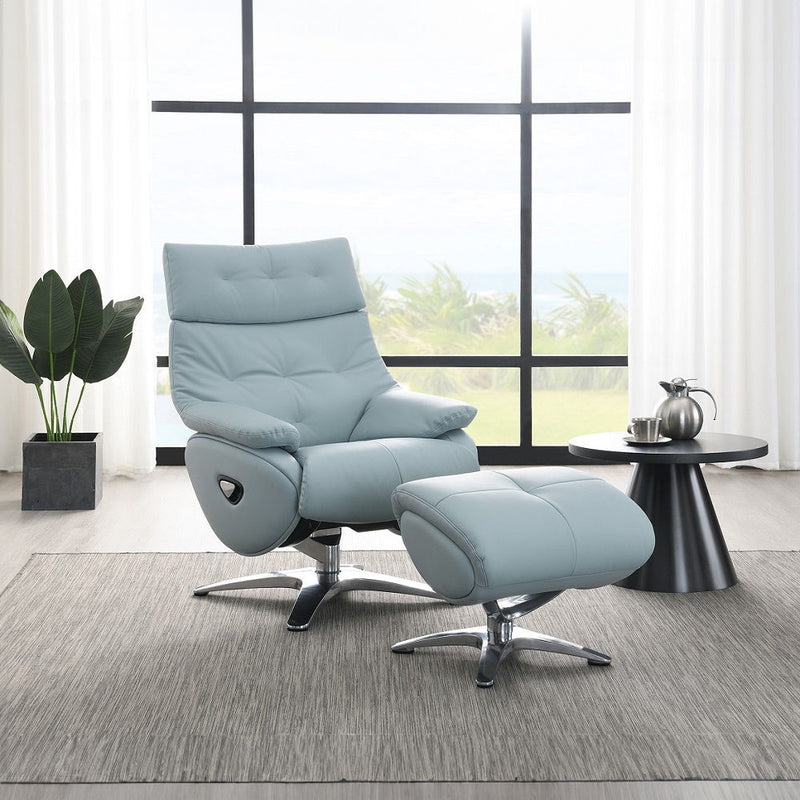 Janella - Motion Accent Chair With Swivel & Ottoman - Babyblue Leather