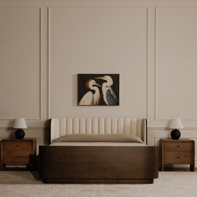 Two Cranes - Framed Painting - White