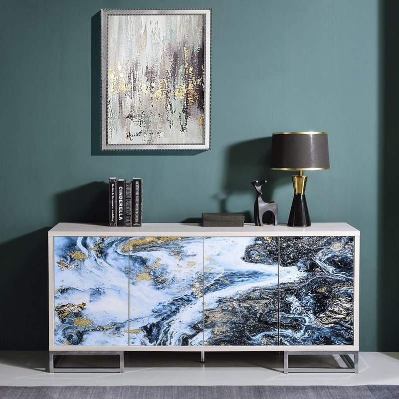 Liam - Console Cabinet - Blue Marble Print & Chrome