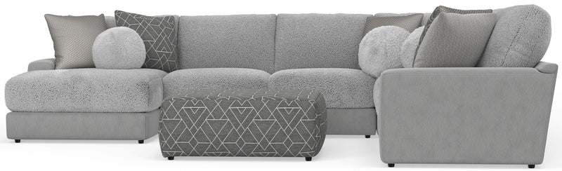 Canyon - 4 Piece Sectional With Cuddler Seat Cushions, Included Accent Pillows And Cocktail Ottoman (Left Side Facing Chaise) - Platinum