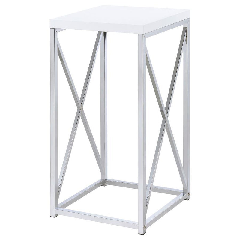 Edmund - Square Accent Side Table - White High Gloss And Chrome