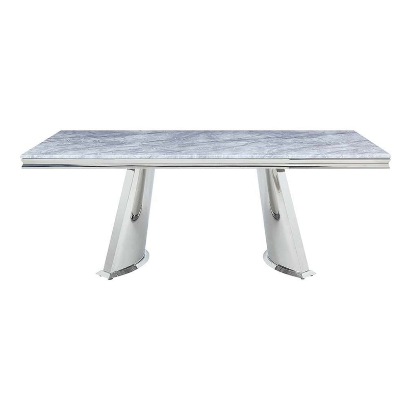 Destry - Dining Table With Engineering Stone Top & Pedestal Base - Engineering Stone Top & Mirrored Silver