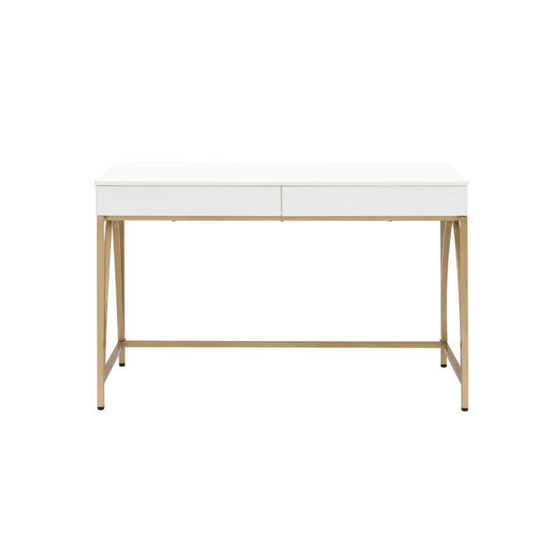 Lightmane - Writing Desk (Same Ac00900) - White High Gloss & Gold