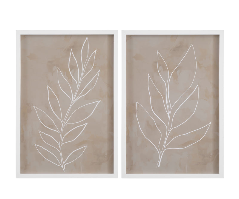 Leaf Line Art Framed Print (Set of 2) - Light Brown