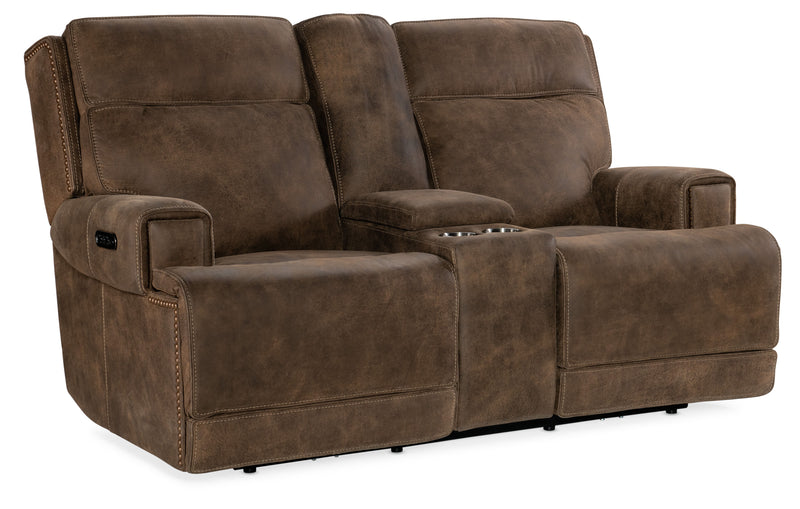 MS - Wheeler Power Console Loveseat With Power Headrest - Dark Brown