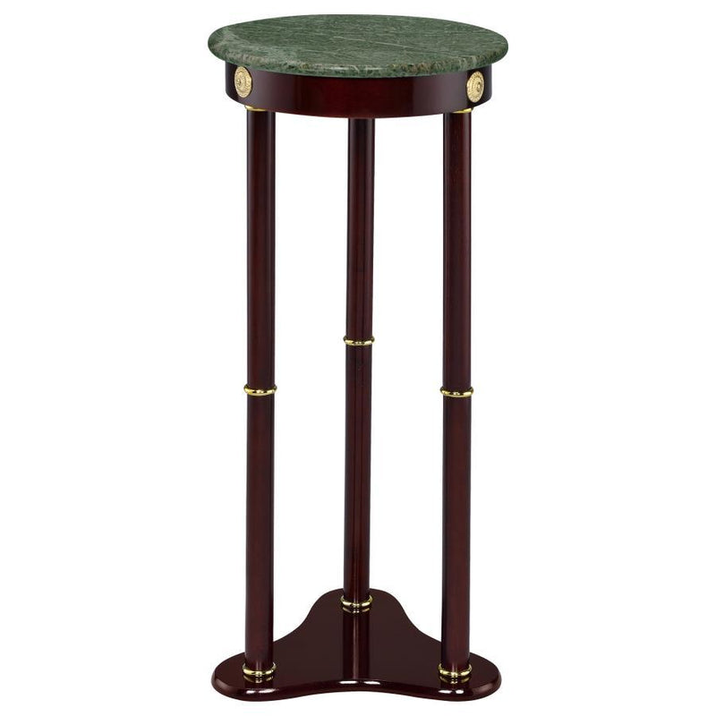 Edite - Round Marble Top Accent Side Table - Merlot