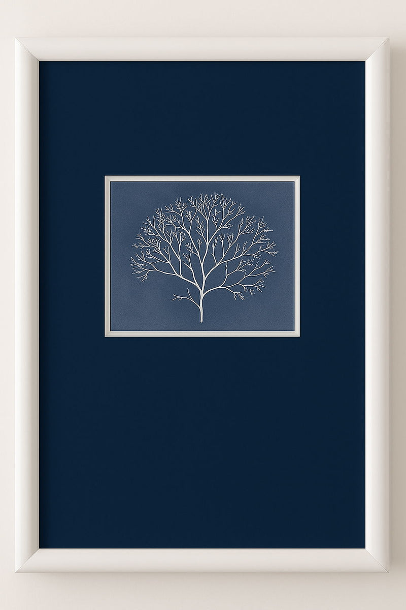 Coral Silhouette II Framed Print - Blue / White