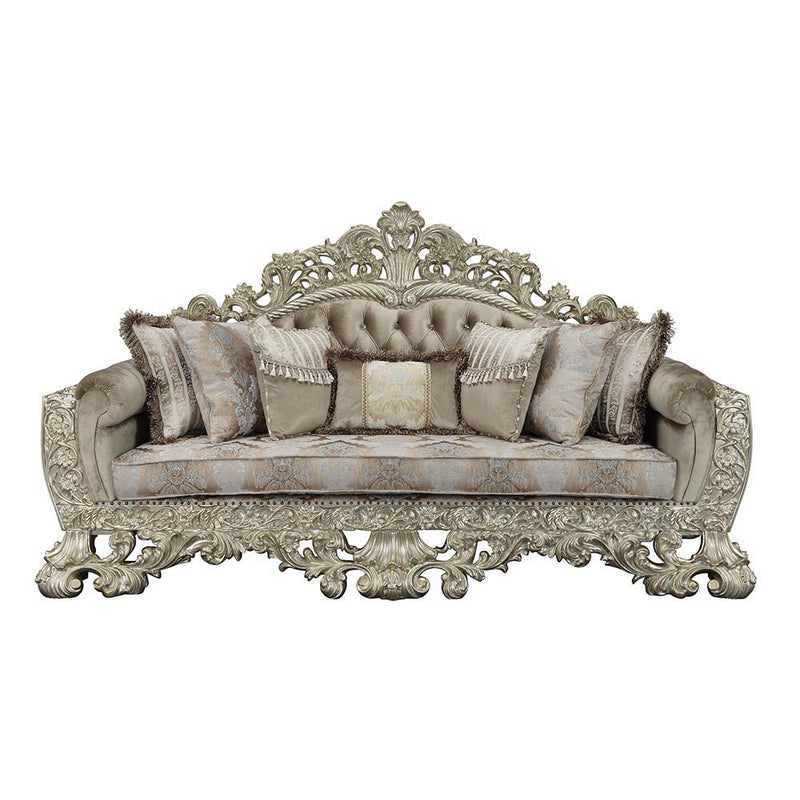 Sorina - Sofa With 7 Pillows - Velvet, Fabric & Antique Gold