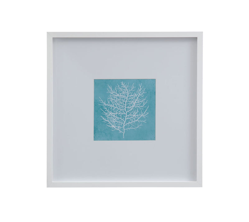 White Coral On Blue II Framed Print - Blue / White